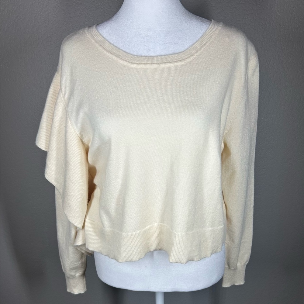 Zara Cream Side Ruffle Cropped Sweater Size M - Picture 4 of 12